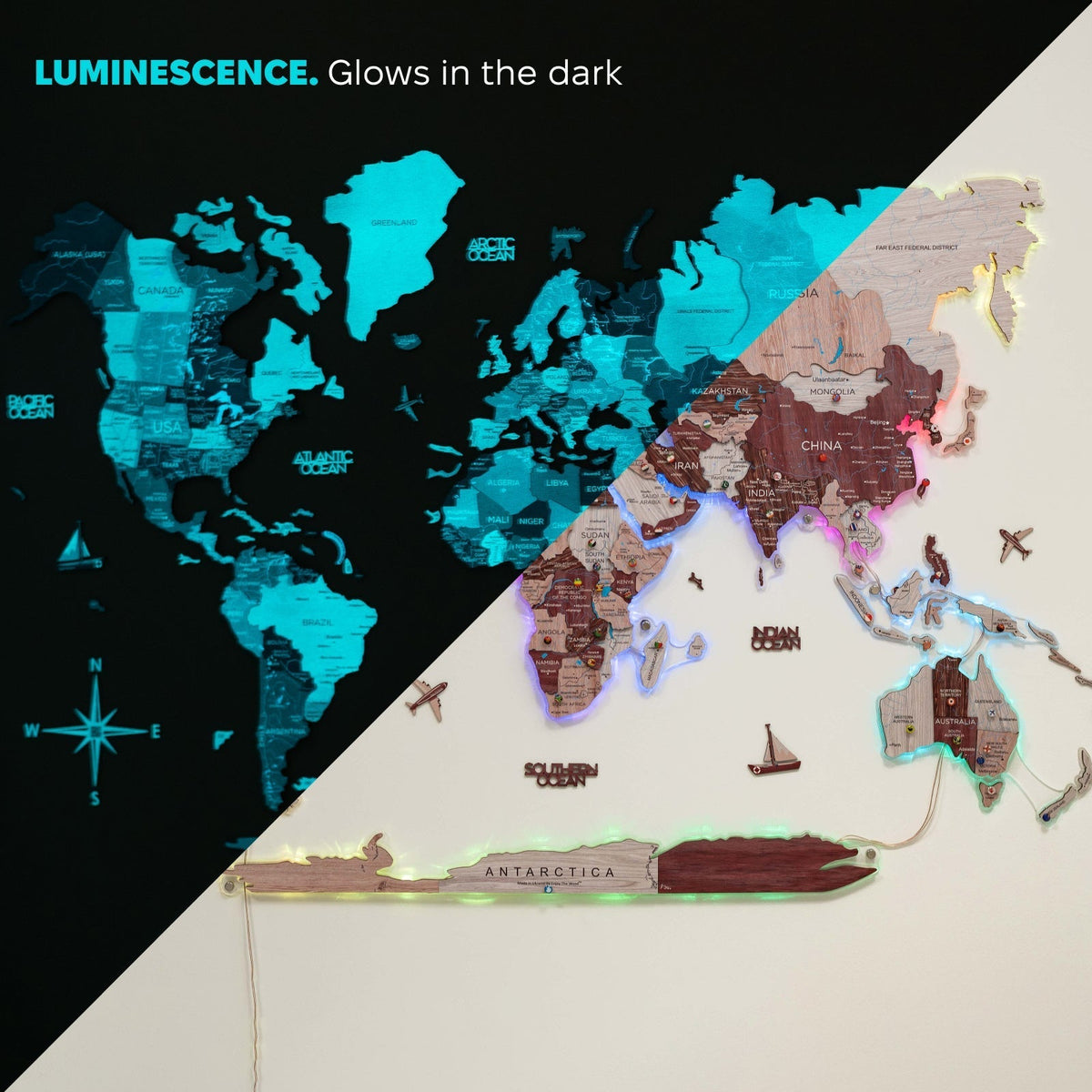 3D Luminous LED Colored World Map (B2B)
