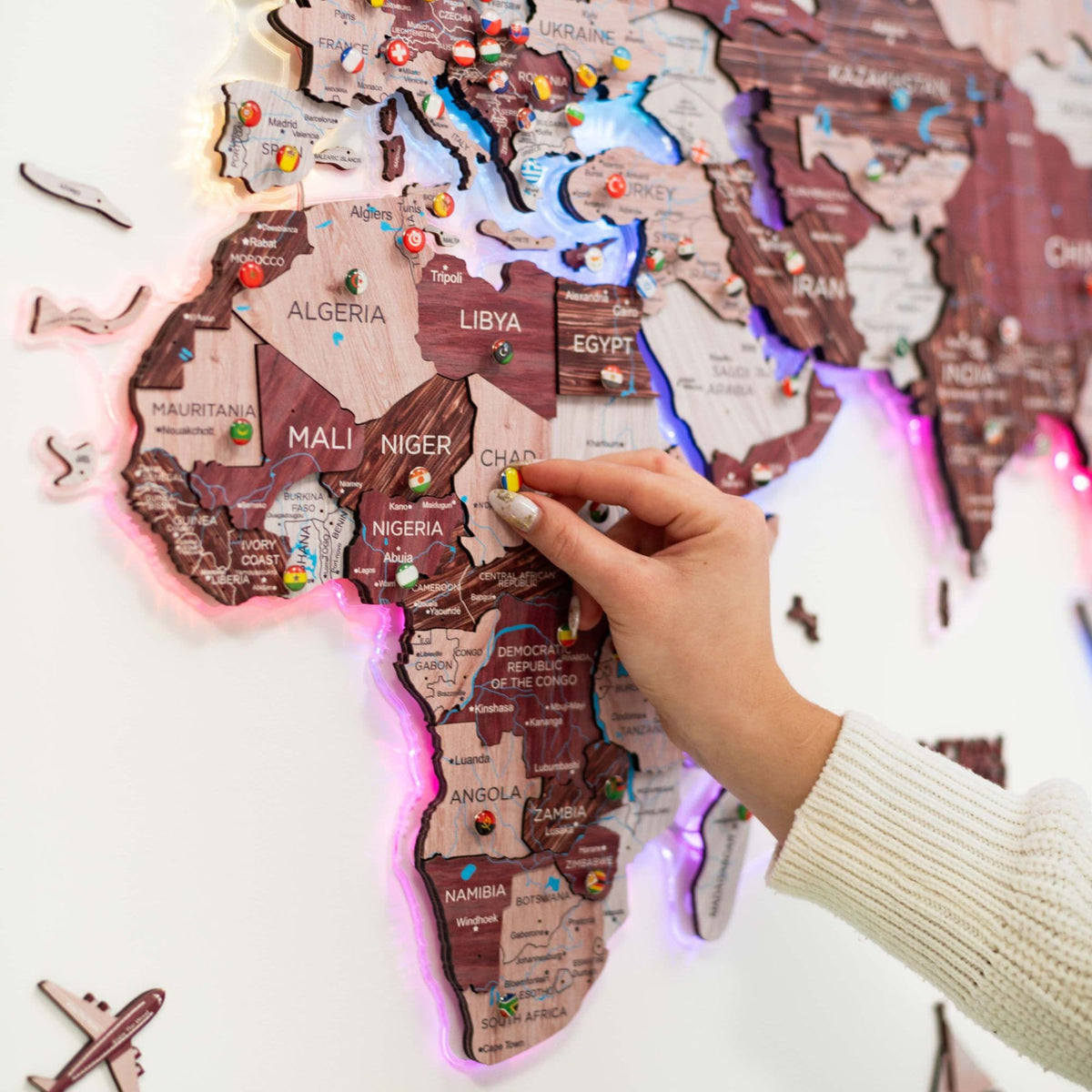 3D Luminous LED Colored World Map (B2B)