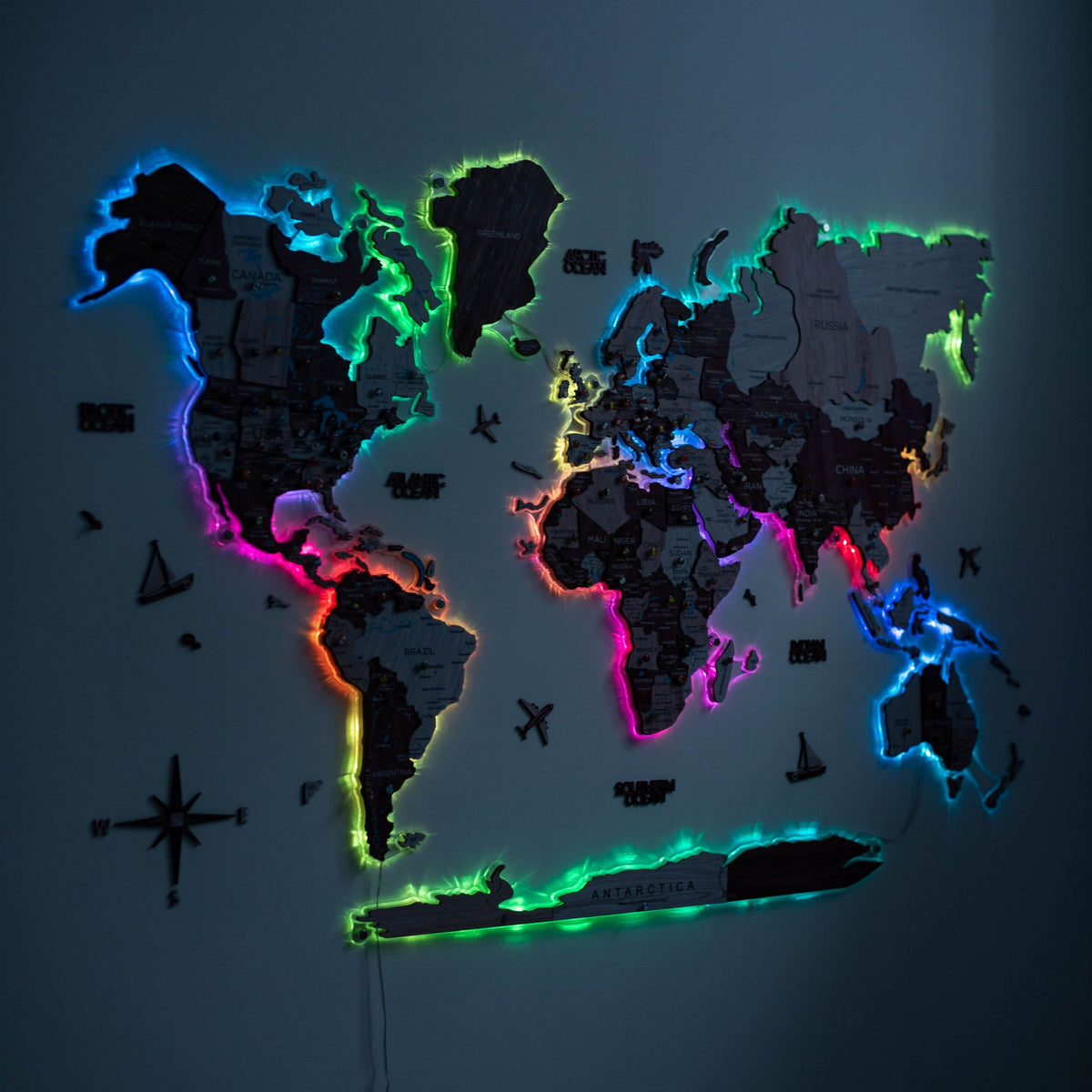 3D Luminous LED Colored World Map (B2B)
