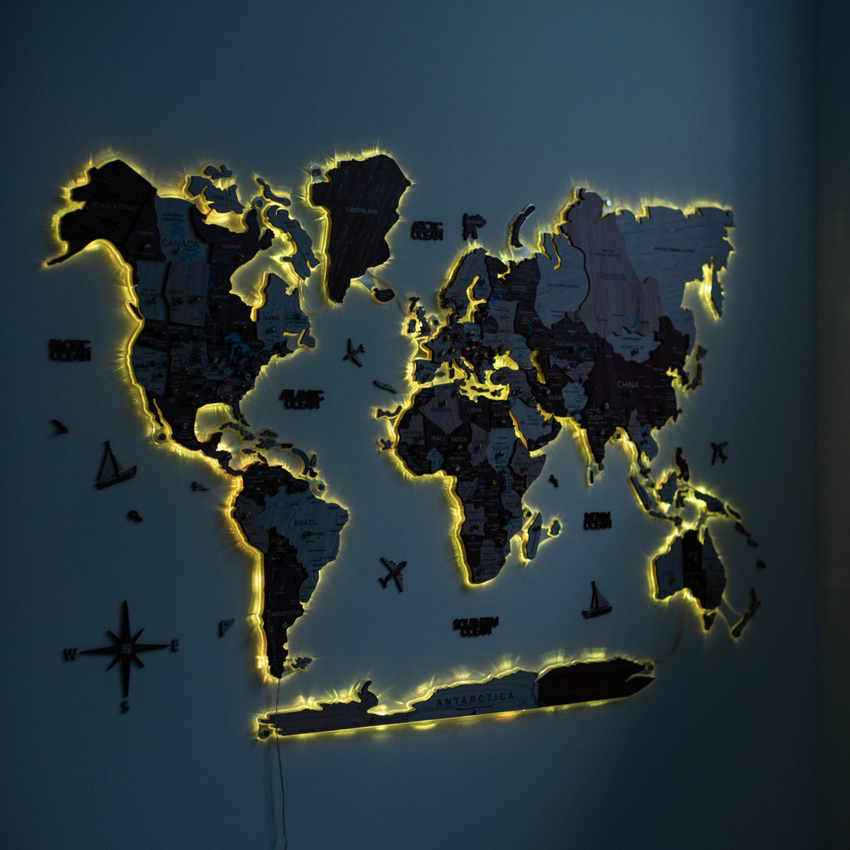 3D Luminous LED Colored World Map (B2B)