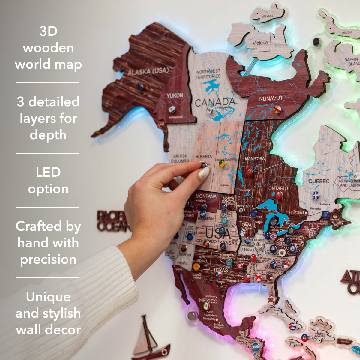 3D Luminous LED Colored World Map (B2B)