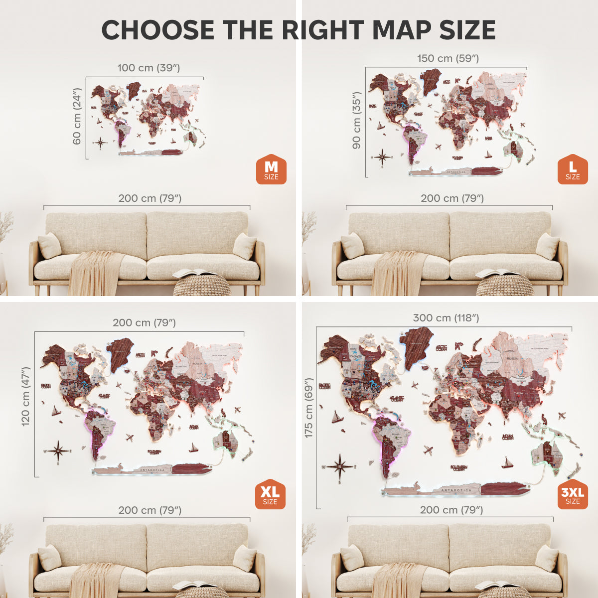 3D Luminous LED Colored World Map (B2B)
