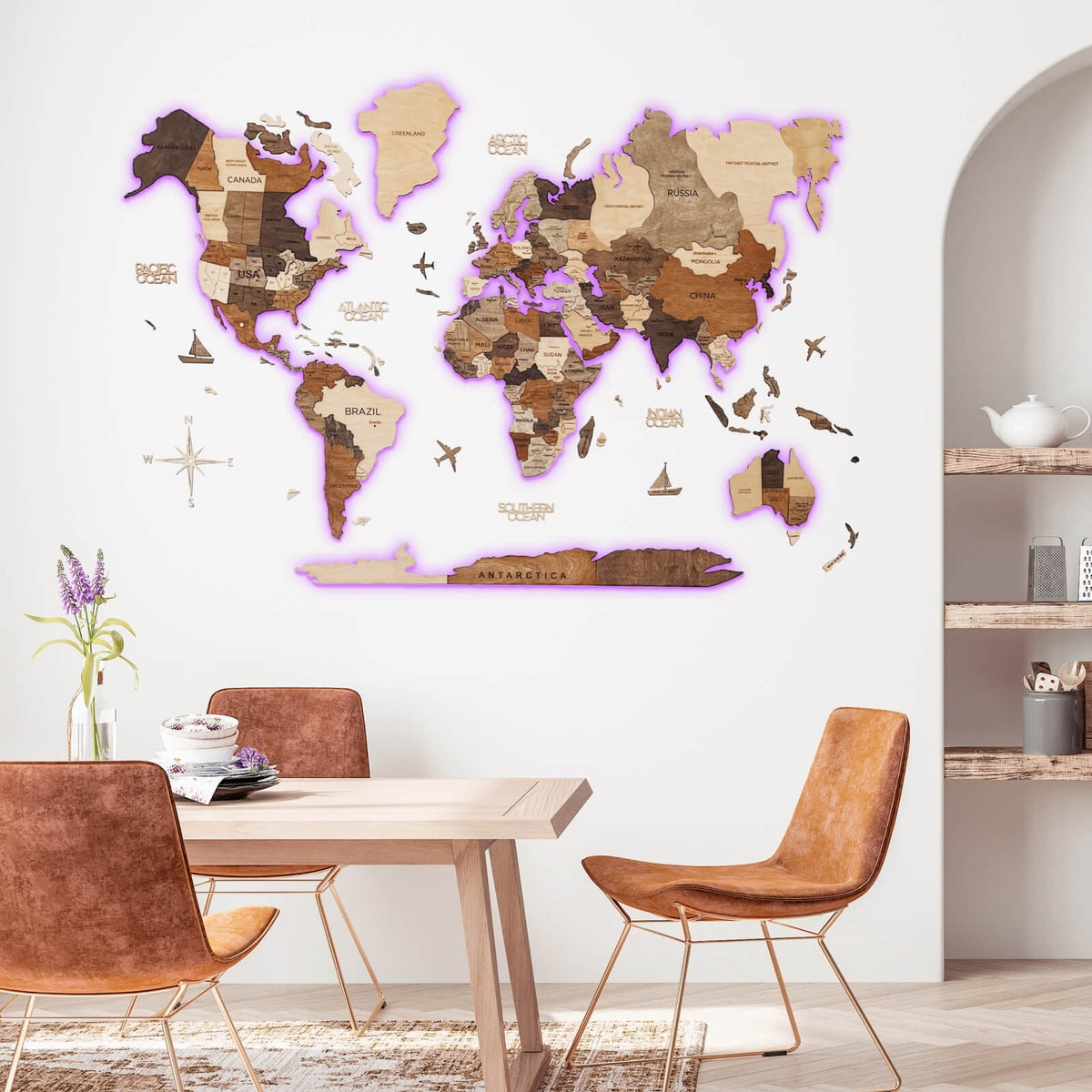 3D LED Wooden World Map 3.0 Multicolor (B2B)