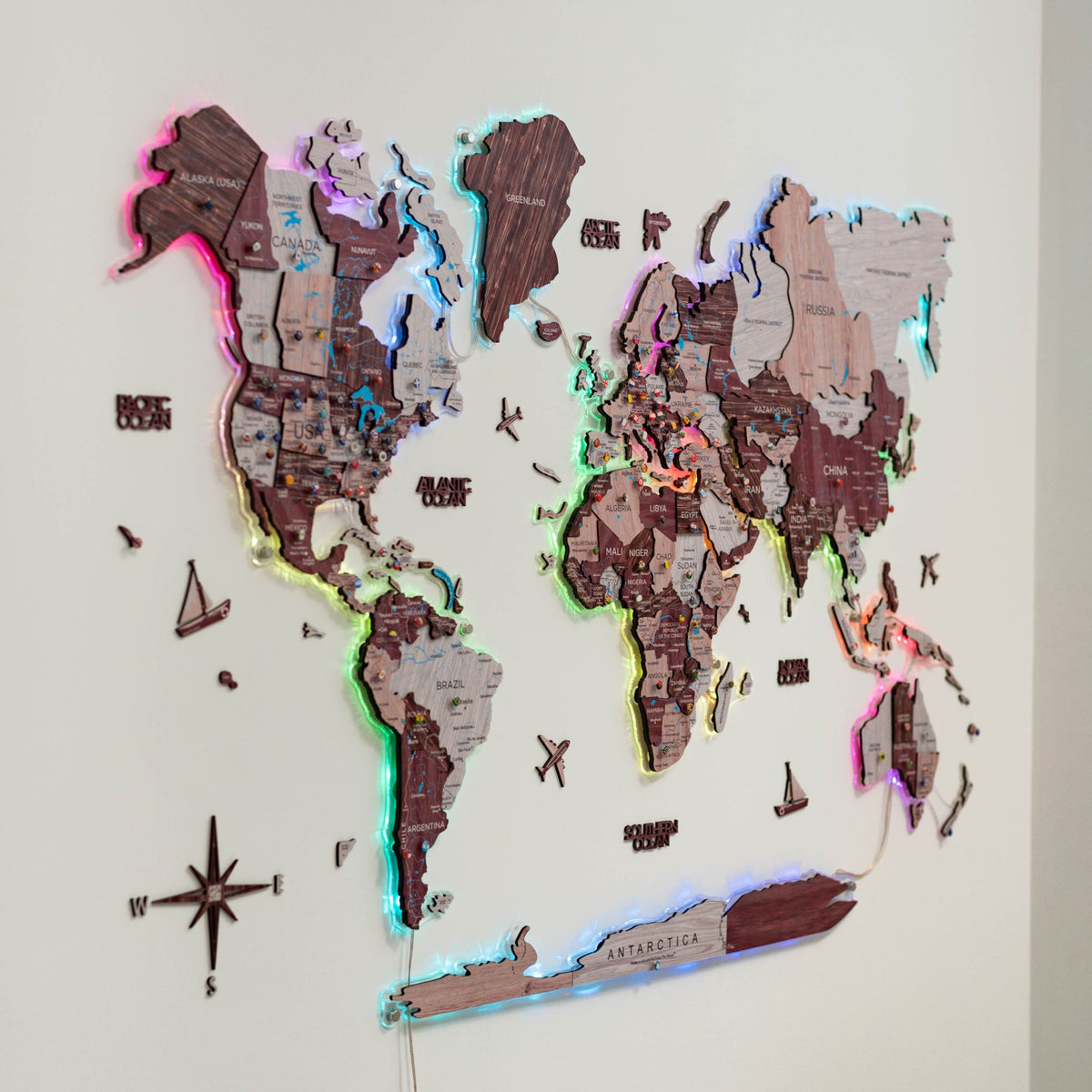 3D Luminous LED Colored World Map (B2B)
