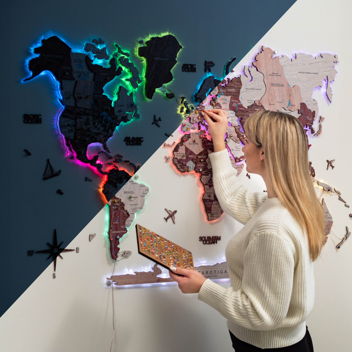3D Luminous LED Colored World Map (B2B)