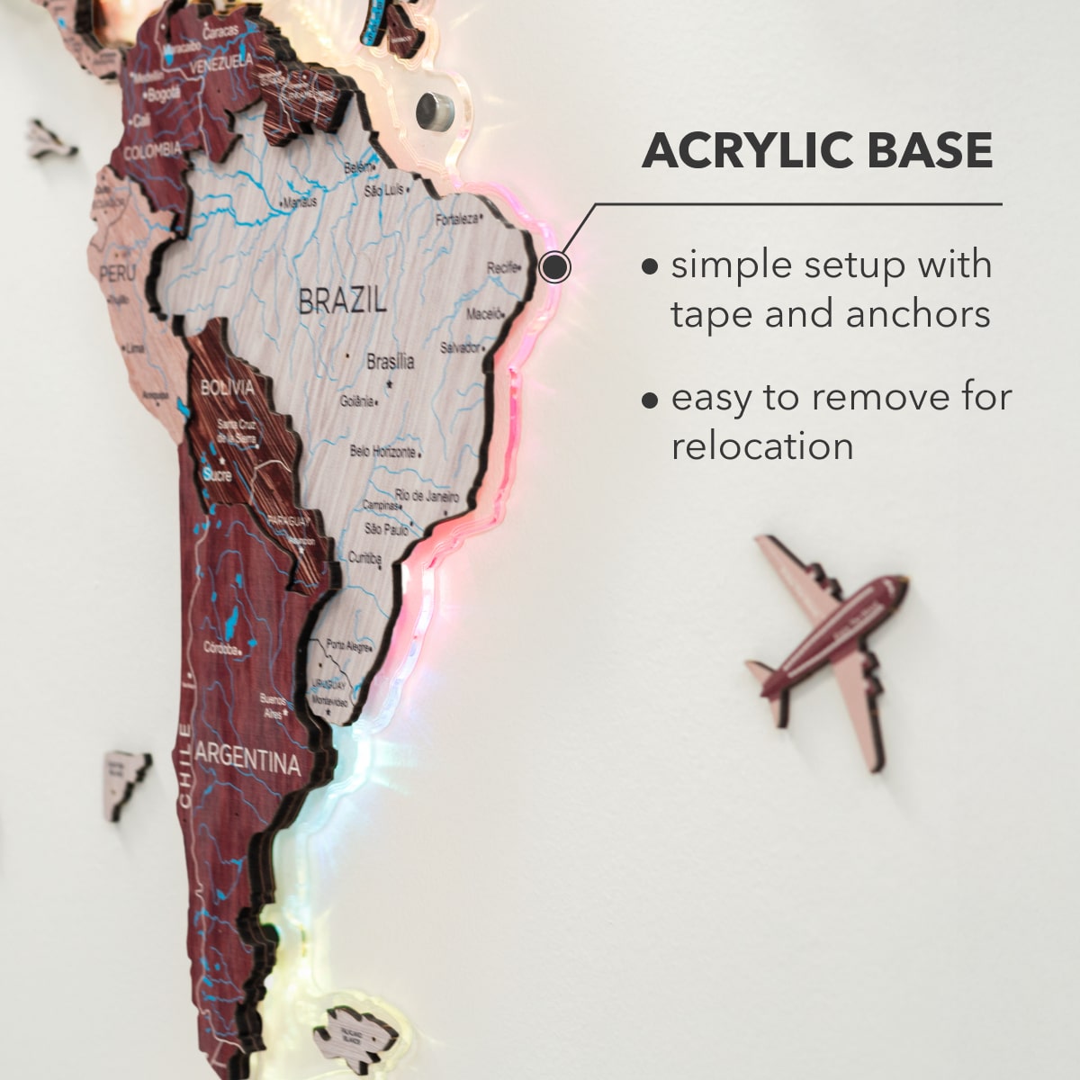3D Luminous LED Colored World Map (B2B)