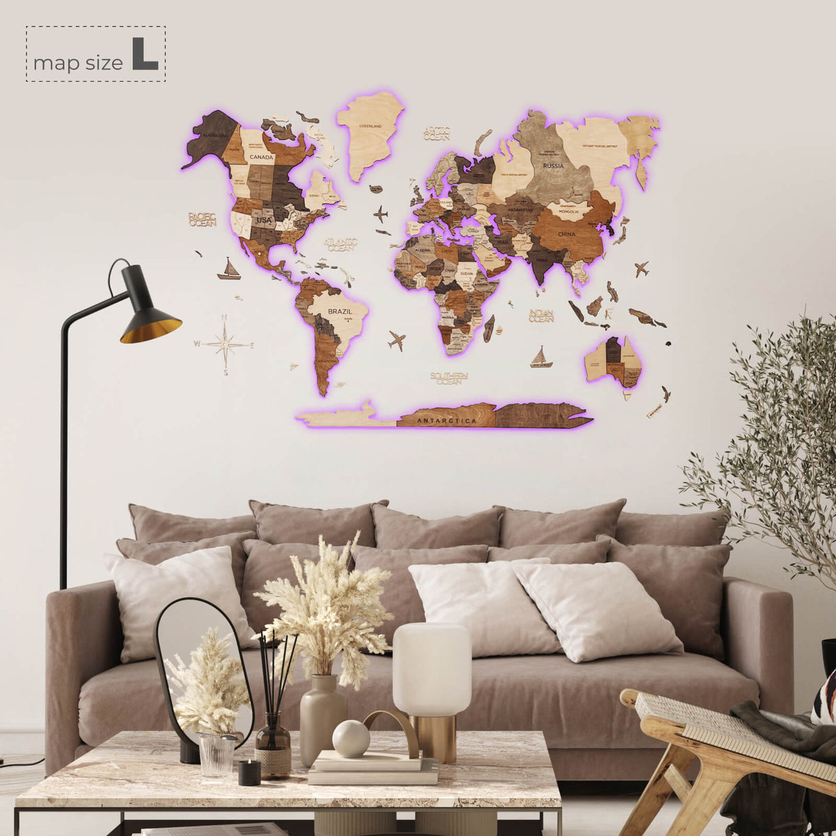 3D LED Wooden World Map 3.0 Multicolor (B2B)