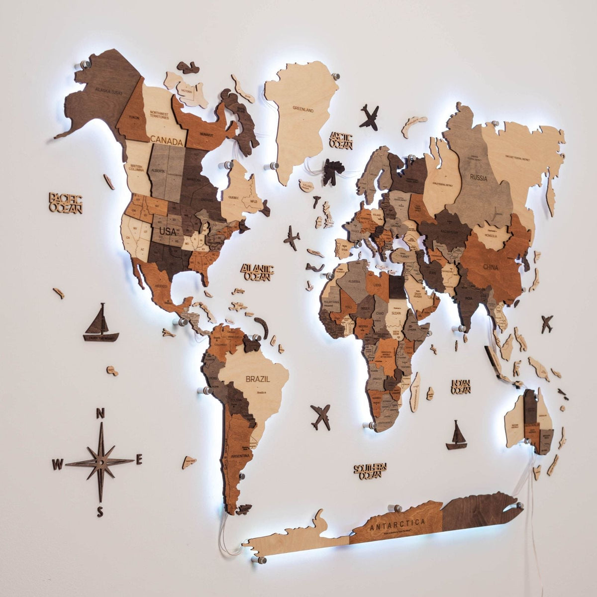 3D LED Wooden World Map 3.0 Multicolor (B2B)