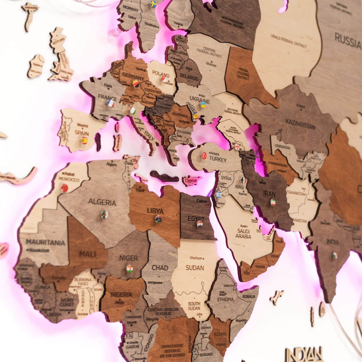3D LED Wooden World Map 3.0 Multicolor (B2B)