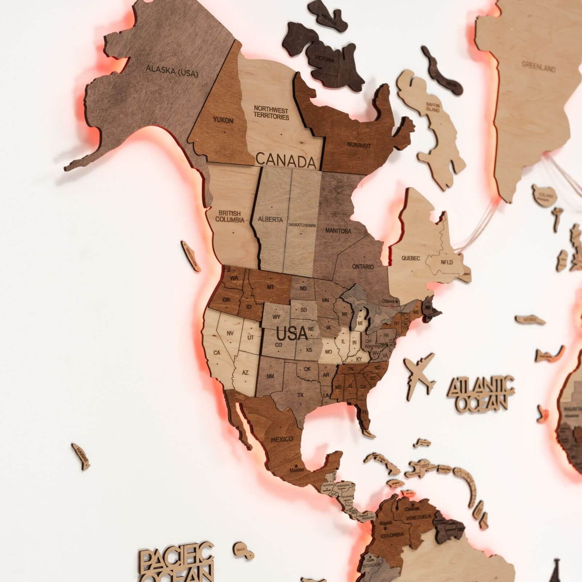 3D LED Wooden World Map 3.0 Multicolor (B2B)