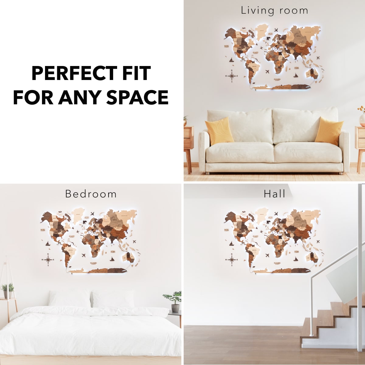 3D LED Wooden World Map 3.0 Multicolor (B2B)