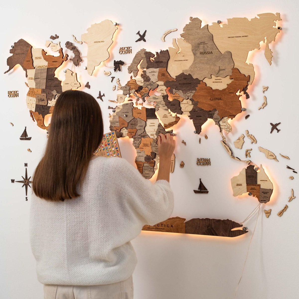 3D LED Wooden World Map 3.0 Multicolor (B2B)